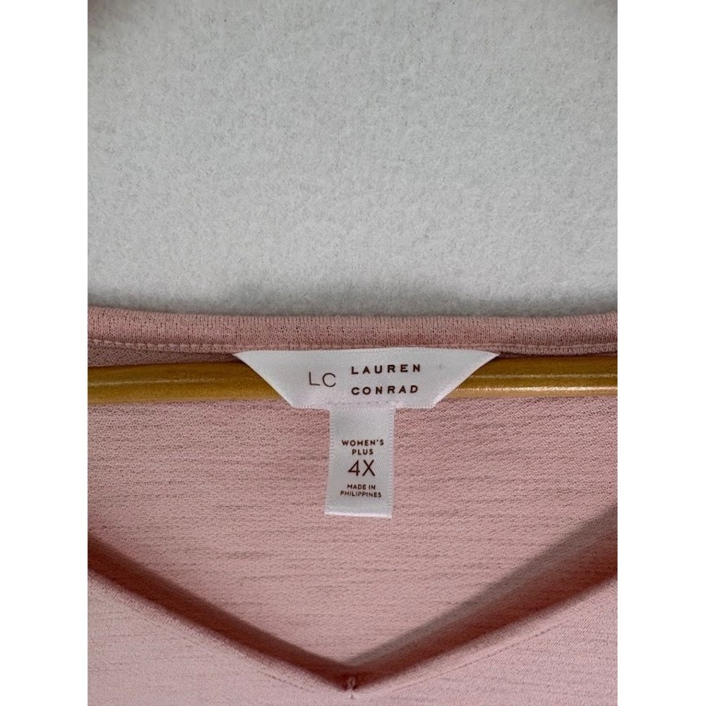 Lauren Conrad Plus Size 4X Rose Pink V Neck Shirt Ruffled Sleeve - Picture 2 of 4